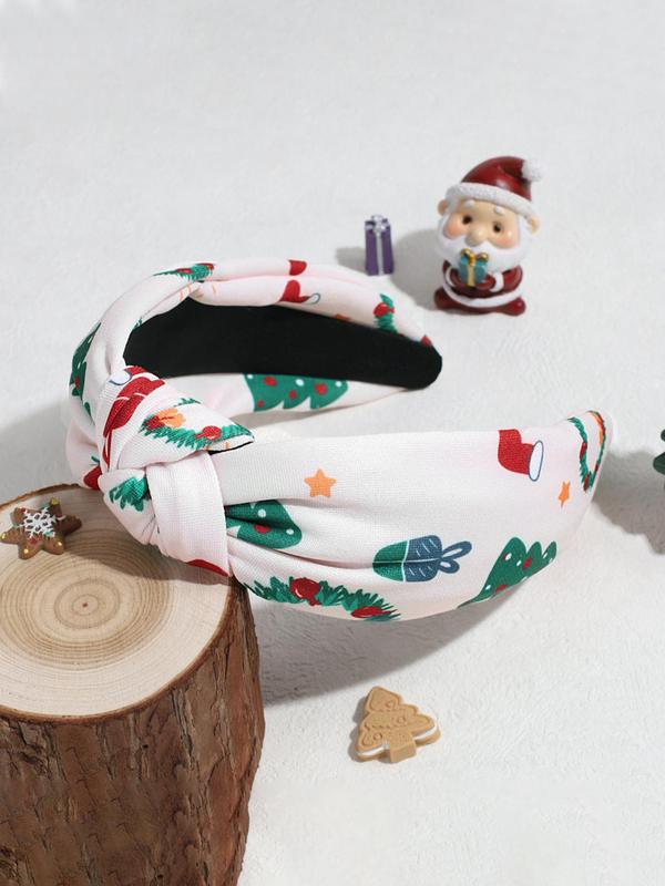 Cartoon Santa Claus Pattern Knot Design Headband, Cute Hair Accessories for Women & Girls, Minimalist Headwear Suitable for Thick Hair