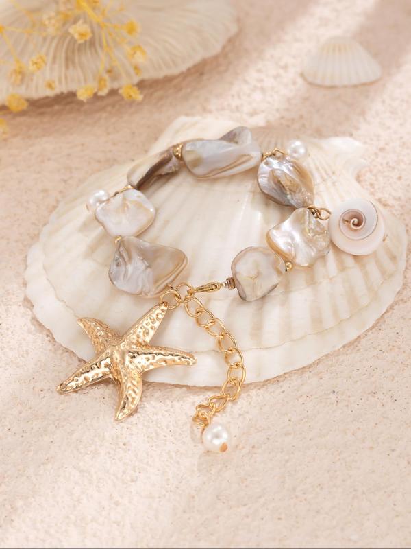 Boho Style Starfish & Shell Decorated Link Bracelet, Fashion Jewelry for Party, Daily Clothing Decor, Trendy All-match & Exquisite Jewelry for Birthday Gift