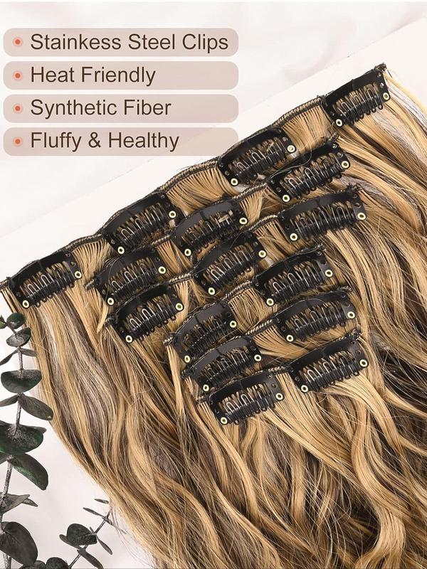 Women's 22inch Long Wavy Clip-in Hair Extensions for Daily & Costume Party, Natural Looking Fluffy Hair Hairpiece Extensions for Daily & Party Photography Decoration,  Hairstyle Ideas