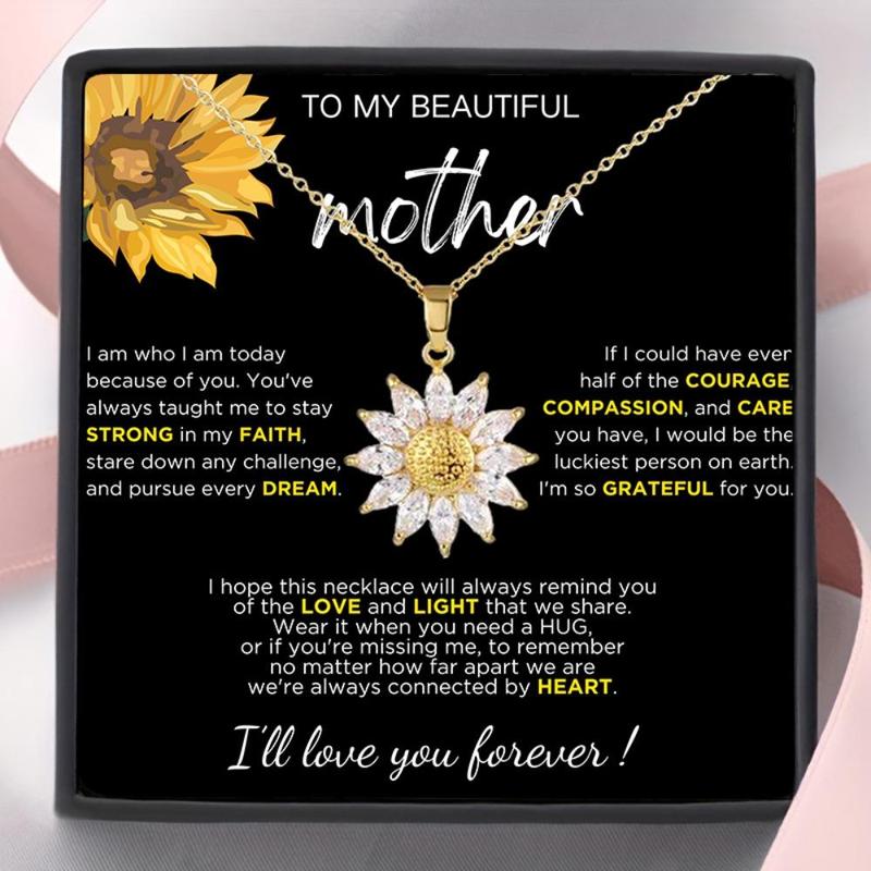 Christmas Sunflower Design Pendant Necklace with Gift Box Set, Gift for Mom, I Love My Mom Gift Set, Gift Idea, Summer for Gift