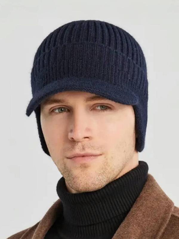 Men's Winter Warm Knitted Hat, Casual Trendy Hat with Ear Muffs, Fashionable Anti-freezing and Windproof Duckbill Hat for Outdoor Cycling, Skiing, Hiking