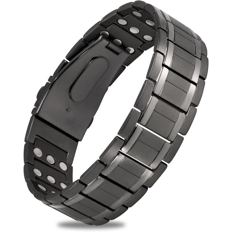 3X Magnetic Bracelets for Men, Mens Bracelet Stainless Steel with Strenth Neodymium Magnets & Sizing Tool(Black)