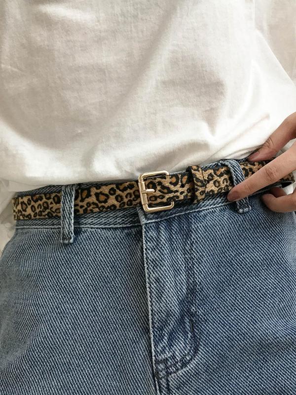 Women's Leopard Pattern Pu Buckle Belt, Vintage Trendy Matching Classic Belt, Fashionable Waistband for Jeans