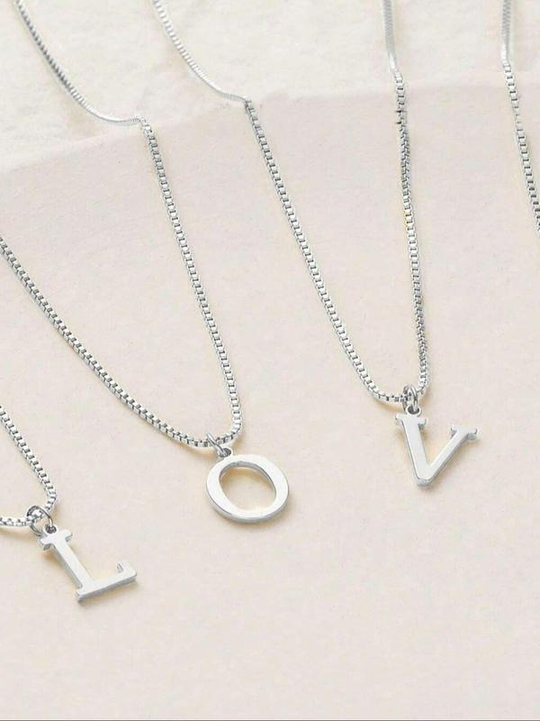 Stainless Steel Letter A-Z Pendant Necklace for Women & Girls, Fashion Jewelry for Party, Daily Decor, Trendy All-match & Exquisite Jewelry for Birthday Gift