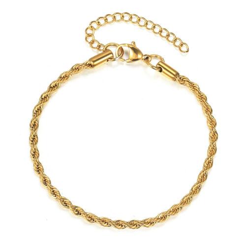 3mm Rope Chain Necklace  Mens Women Bracelet Stainless Steel Fashion Jewelry Set