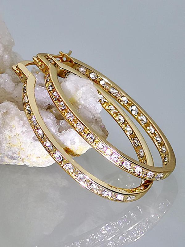 Elegant Rhinestone Decorated Hoop Earrings, Fashionable Jewelry for Women, Trendy All-match & Exquisite Jewelry for Birthday Gift