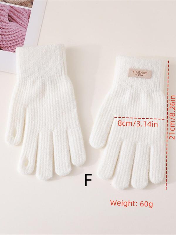 Women's Solid Color Label Patched Design Full Finger Gloves, Casual Soft Comfortable Warm Gloves for Fall & Winter, Fashion Accessories for Women & Girls