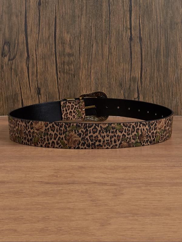 Women's Vintage Leopard Print PU Buckle Belt, 2024 New Style Fashionable Western Belt for Daily Clothing Decor, Trendy All-match & Exquisite Belt for Birthday Gift