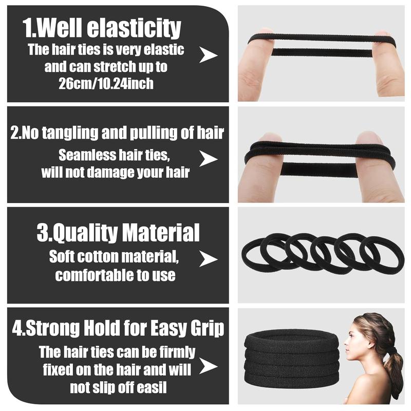 140 count Black Hair Ties Hair Bands for Women's Hair Thick Hair Ties no  Seamless Hair Ties for Women Man Girl Thin Hair Thick Hair (Black)