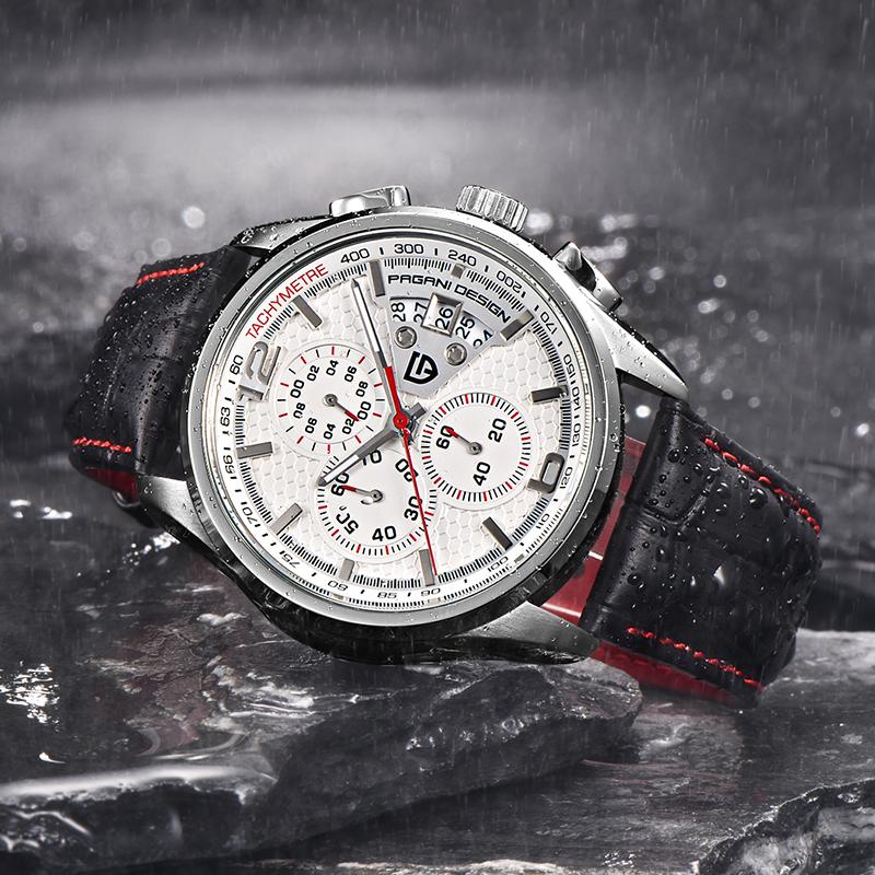 PAGANI DESIGN Mens Chronograph Sport Leather Watches Stainless Steel Luxury Brand Quartz Watch Waterproof relogio masculino