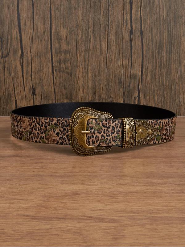 Women's Vintage Leopard Print PU Buckle Belt, 2024 New Style Fashionable Western Belt for Daily Clothing Decor, Trendy All-match & Exquisite Belt for Birthday Gift