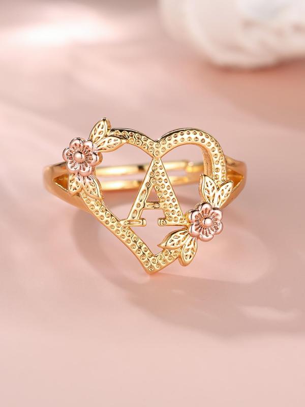 2024 Fashion Flower & Heart Decorated Matching Ring for Girlfriend, Letter Decor Promise Ring for Women, Rings Jewelry for Girlfriend for Back To School Fall