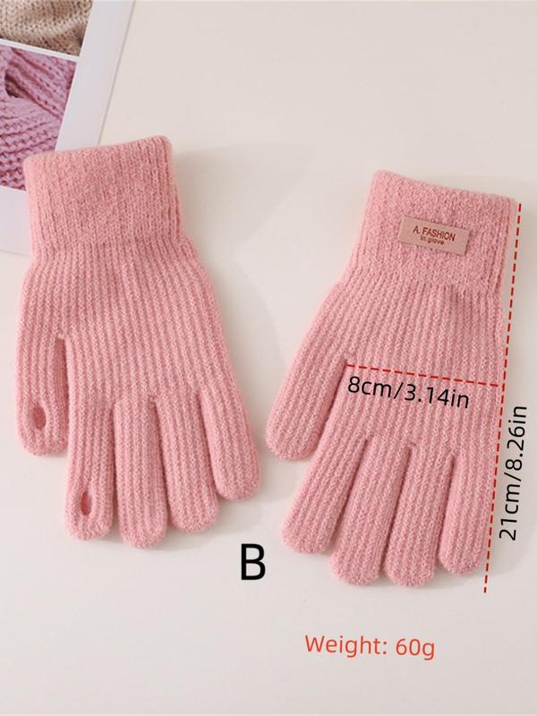 Women's Solid Color Label Patched Design Full Finger Gloves, Casual Soft Comfortable Warm Gloves for Fall & Winter, Fashion Accessories for Women & Girls