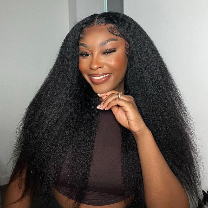 OQHAIR Wear Go Glueless Wigs Pre Bleached Kinky Straight Hair 4x6 Pre Cut HD Lace Closure Wigs With Pre Plucked Nautral Hairline