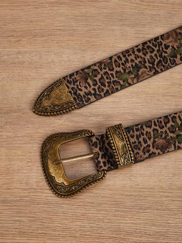 Women's Vintage Leopard Print PU Buckle Belt, 2024 New Style Fashionable Western Belt for Daily Clothing Decor, Trendy All-match & Exquisite Belt for Birthday Gift