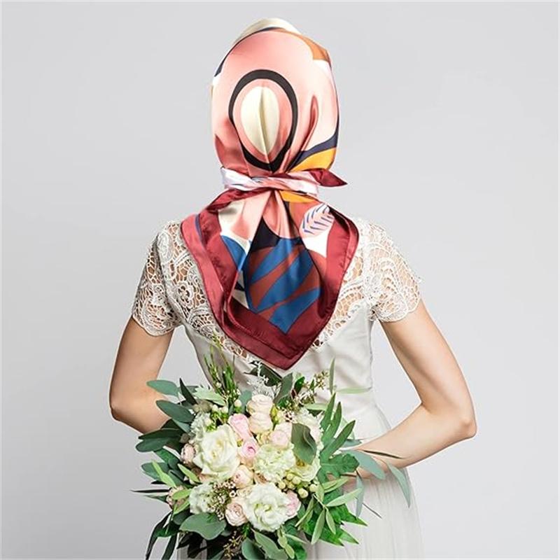 Head Scarf for Women Silk Feeling Satin Polyester Hair Large Big Scarf Wraps Neckerchief Non-Slip Scarves