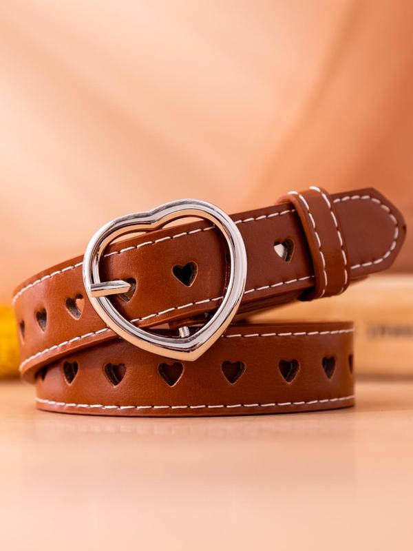 Women's Fashionable Heart Design Pu Buckle Belt,  Vintage Style Hollow out Heart Design Pu Buckle Belt, Fashion All-match Waist Belt for Jeans & Dress Decoration