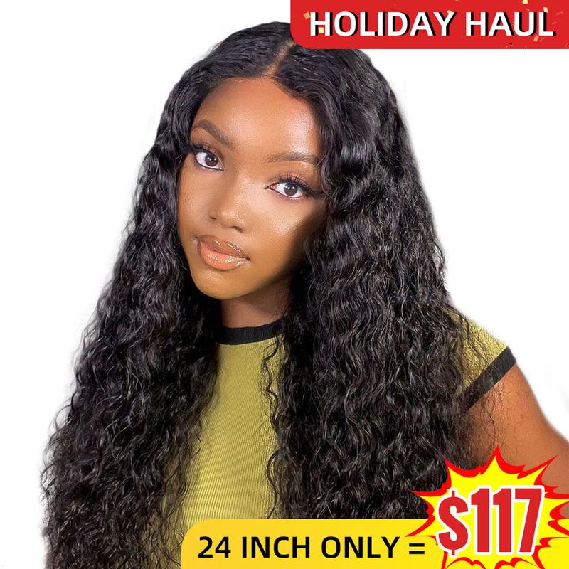 Holiday Haul Deal Water Wave Wear Go Glueless Wig Pre Bleached Knots Pre Cut Lace 4x6 HD Lace Closure Wigs Human Hair Beginner Friendly