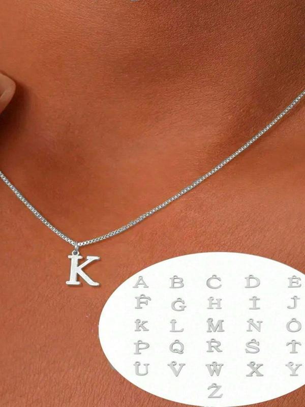 Stainless Steel Letter A-Z Pendant Necklace for Women & Girls, Fashion Jewelry for Party, Daily Decor, Trendy All-match & Exquisite Jewelry for Birthday Gift