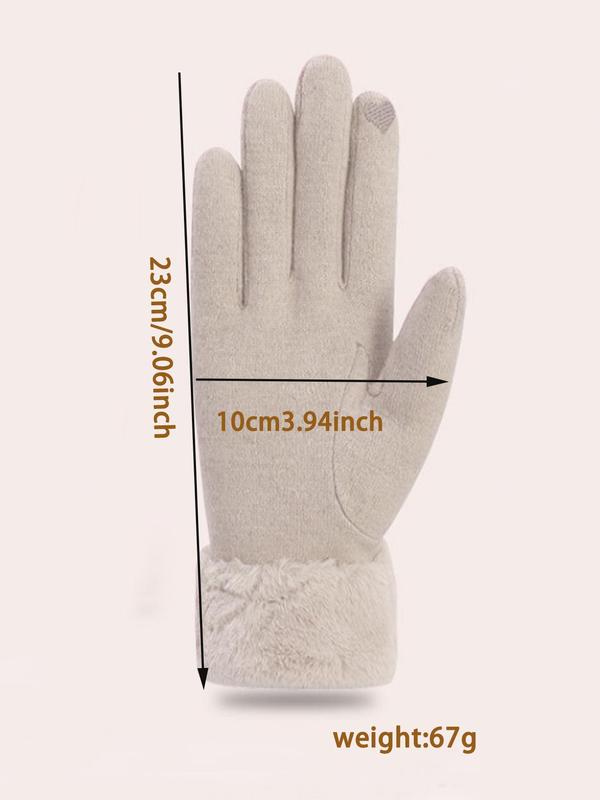 Women's Solid Color Letter Patched Design Gloves, Elegant Fashion Warm Gloves for Fall & Winter, Windproof Gloves for Outdoor Cycling