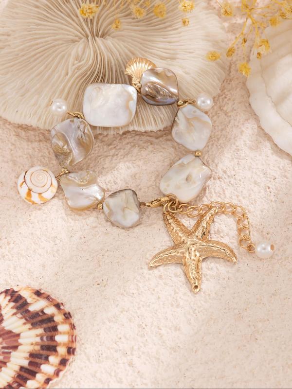 Boho Style Starfish & Shell Decorated Link Bracelet, Fashion Jewelry for Party, Daily Clothing Decor, Trendy All-match & Exquisite Jewelry for Birthday Gift