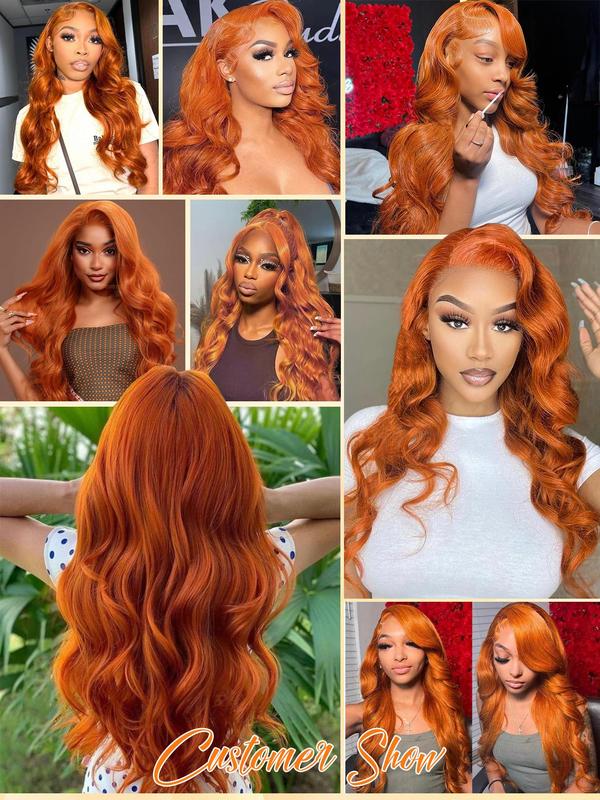 24 Inch Orange Long Wavy Lace Front Pre Plucked Wigs for Women, Gorgeous Fluffy Wigs without Bangs, Synthetic Wigs with Baby Hair for Party, Daily Use Glueless