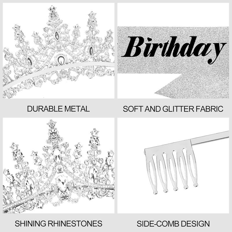 Birthday Sash and Crown Silver Birthday Sash for Women Birthday Crown Adult Women Glitters Its My Birthday Sash Birthday Tiara.