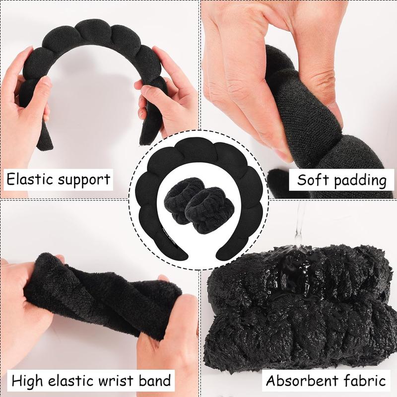 Spa Headband for Washing Face Wristband Sponge Makeup Skincare Headband Terry Cloth Bubble Soft Get Ready Hairband for Women Girl Puffy Padded Headwear Non Slip Thick Hair Accessory