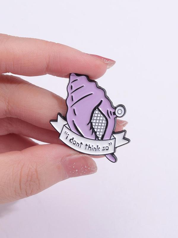 Cute Cartoon Alloy Brooch, I Don't Think So Pattern Sea Shell Shaped Pin, Clothes Accessories For Women & Men