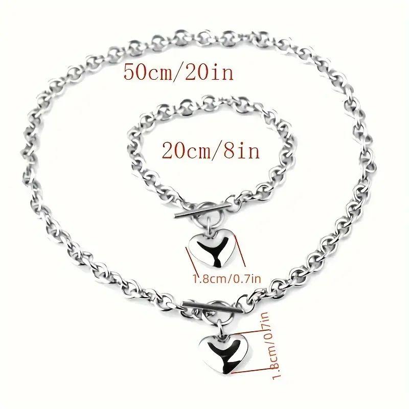 Stunning Heart-Shaped Pendant Stainless Steel Jewelry Set，1pcs 20in & 1 pcs 8in