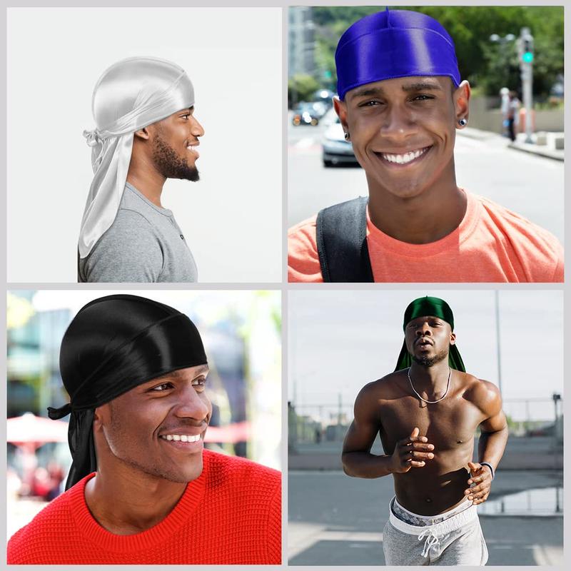 6 Pcs Silky Durag Headwraps Dorag for Men Women Waves, Durags Pack with Long Tail and Wide Straps, 6 Colors