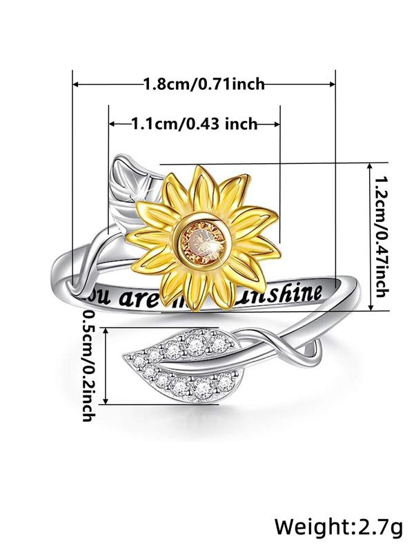 Sunflower Design Rhinestone Decorated Ring, Elegant Flower Design Ring for Women, Fashion Jewelry Accessories for Party, Daily Clothing Decor