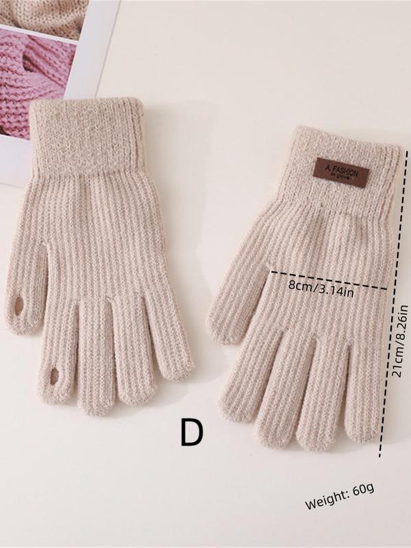 Women's Solid Color Label Patched Design Full Finger Gloves, Casual Soft Comfortable Warm Gloves for Fall & Winter, Fashion Accessories for Women & Girls