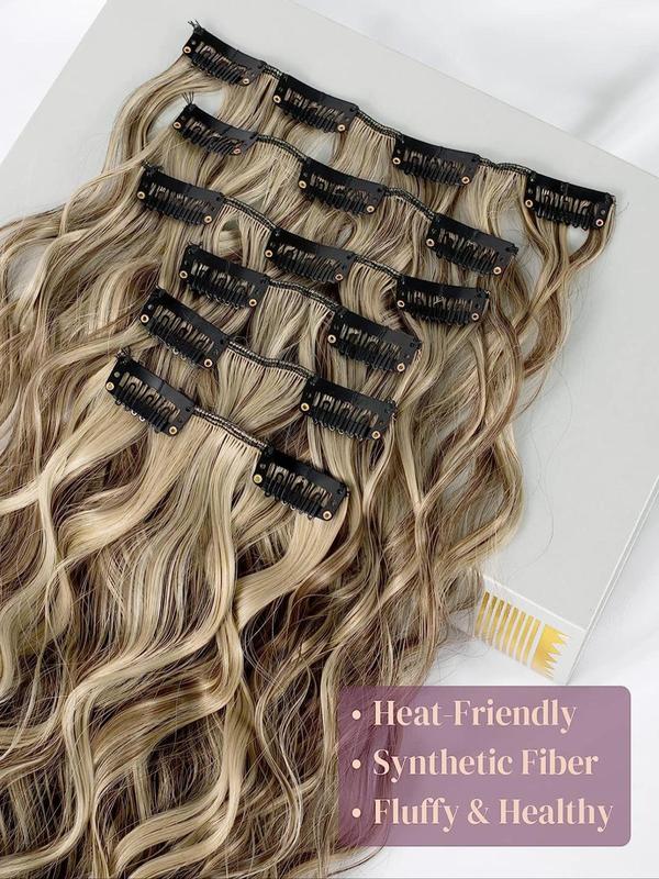 Women's 22inch Long Wavy Clip-in Hair Extensions for Daily & Costume Party, Natural Looking Fluffy Hair Hairpiece Extensions for Daily & Party Photography Decoration,  Hairstyle Ideas