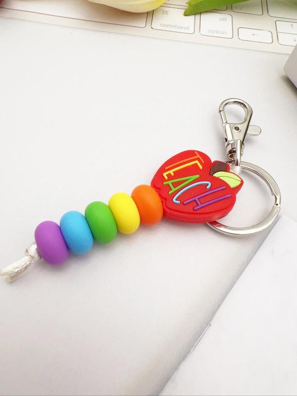 Cute Apple & Heart Decor Beaded Keychain, 2024 New Style Colorful Beaded Keychain for Women & Men, Fashion Accessories for Daily Use, Keychain for Car Keys