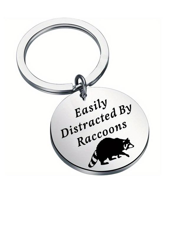 Raccoon & Letters Print Keychain, Cute Animal Design Keychain for Raccoon Lovers, Distraction-proof Gift for Raccoon Owners, Fashion Accessories for Daily Use