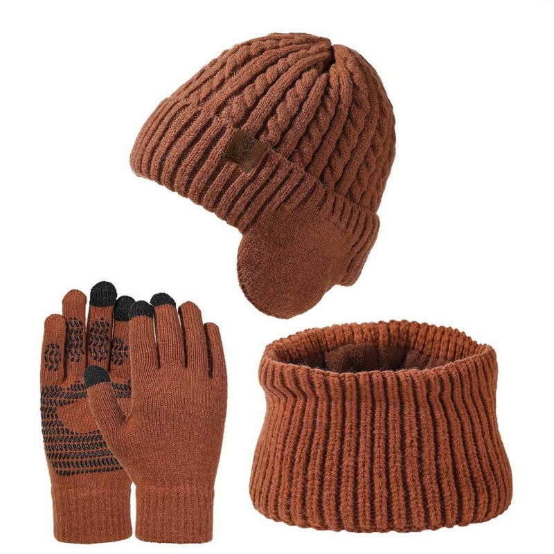 Winter Warm Knit Hat & Touch Screen Gloves Set, 6 Counts set Outdoor Cycling Hat & Gloves Set, Outdoor Sports Accessories for Men & Women