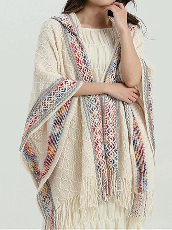 Women's Ethnic Pattern Shawl, Casual Versatile Warm Long Shawl for Fall & Winter, Fashion Accessories for Women & Girls