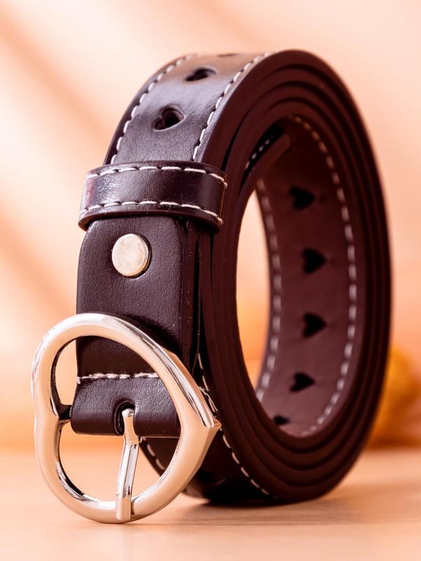 Women's Fashionable Heart Design Pu Buckle Belt,  Vintage Style Hollow out Heart Design Pu Buckle Belt, Fashion All-match Waist Belt for Jeans & Dress Decoration