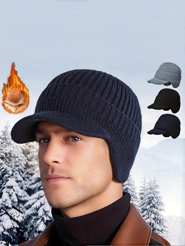 Men's Winter Warm Knitted Hat, Casual Trendy Hat with Ear Muffs, Fashionable Anti-freezing and Windproof Duckbill Hat for Outdoor Cycling, Skiing, Hiking