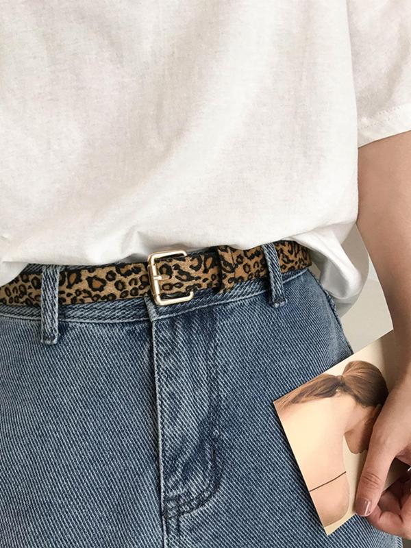 Women's Leopard Pattern Pu Buckle Belt, Vintage Trendy Matching Classic Belt, Fashionable Waistband for Jeans