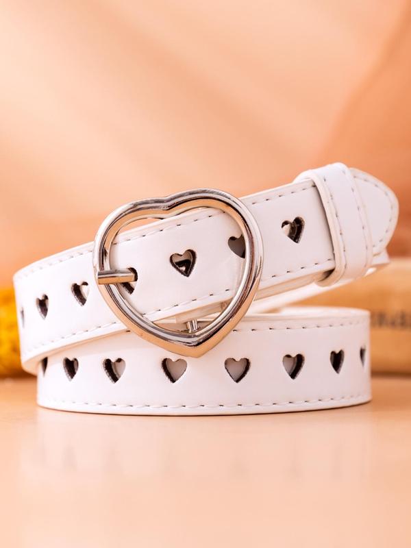 Women's Fashionable Heart Design Pu Buckle Belt,  Vintage Style Hollow out Heart Design Pu Buckle Belt, Fashion All-match Waist Belt for Jeans & Dress Decoration