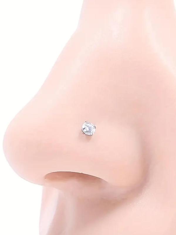 12pcs set Rhinestone Decor Nose Studs, Stainless Steel Nose Rings, Fashion Body Jewelry for Women & Men