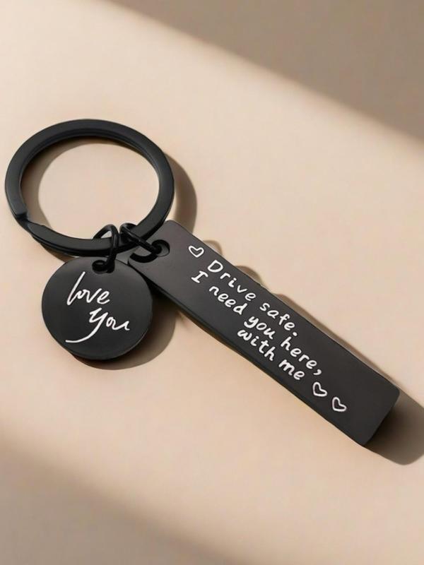 Letters Pattern Keychain for Boyfriend, Square & Round Shaped Key Chain for Car, Fashion Accessories for Daily Use