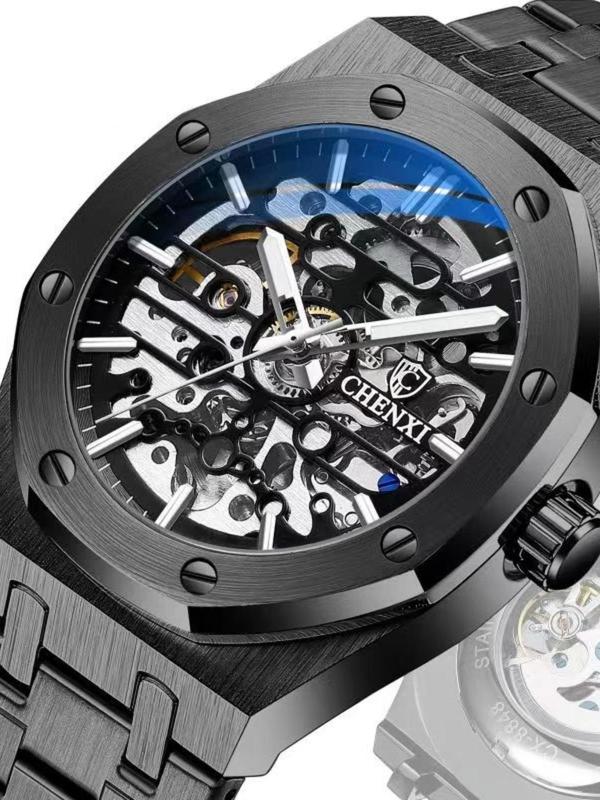 Men's Business Hollow Out Automatic Mechanical Watch, Fashion Watch for Party, Daily Clothing Decor, Trendy All-match & Exquisite Watch for Birthday Gift with Box