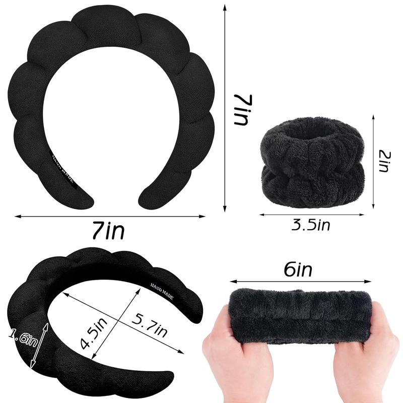 Spa Headband for Washing Face Wristband Sponge Makeup Skincare Headband Terry Cloth Bubble Soft Get Ready Hairband for Women Girl Puffy Padded Headwear Non Slip Thick Hair Accessory