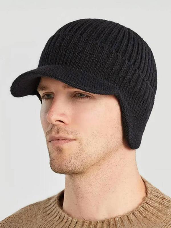 Men's Winter Warm Knitted Hat, Casual Trendy Hat with Ear Muffs, Fashionable Anti-freezing and Windproof Duckbill Hat for Outdoor Cycling, Skiing, Hiking