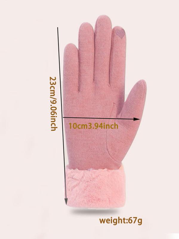 Women's Solid Color Letter Patched Design Gloves, Elegant Fashion Warm Gloves for Fall & Winter, Windproof Gloves for Outdoor Cycling