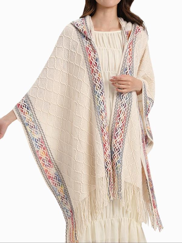 Women's Ethnic Pattern Shawl, Casual Versatile Warm Long Shawl for Fall & Winter, Fashion Accessories for Women & Girls