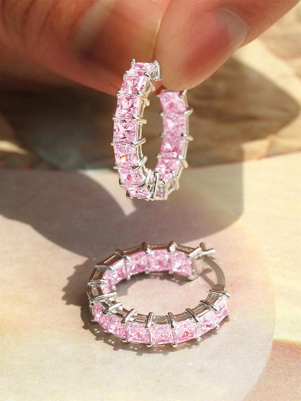 Rhinestone Decorated Hoop Earrings for Women & Girls, Fashion Jewelry for Party, Daily Clothing Decor, Trendy All-match & Exquisite Jewelry for Birthday Gift